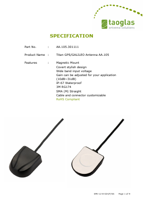 AA105301111 Datasheet PDF Taoglas antenna solutions