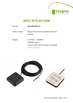 AA160301111 Datasheet PDF Taoglas antenna solutions