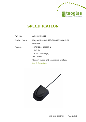 AA161301111 Datasheet PDF Taoglas antenna solutions