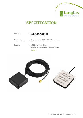 AA.160.301111 Datasheet PDF Taoglas antenna solutions