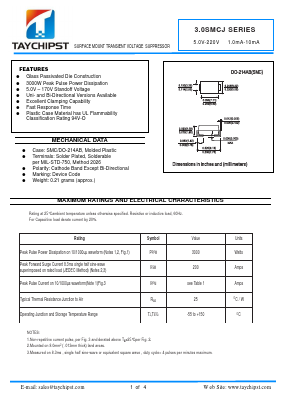 3.0SMCJ Datasheet PDF Shenzhen Taychipst Electronic Co., Ltd