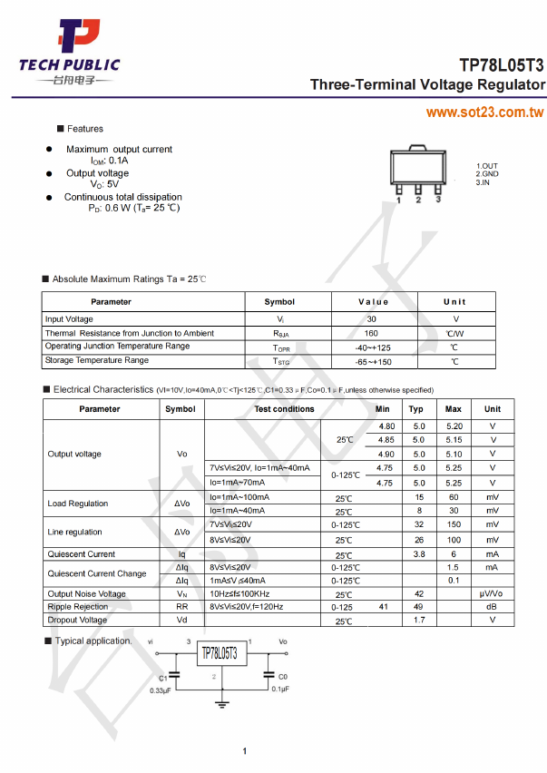 TP78L05T3 Datasheet PDF TECH PUBLIC Electronics co LTD