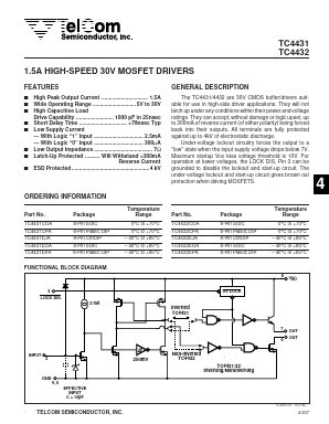 TC4431 Datasheet PDF TelCom Semiconductor, Inc