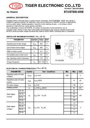 BTB06-600B Datasheet PDF Tiger Electronic