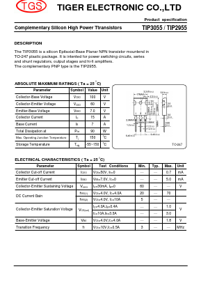TIP2955 Datasheet PDF Tiger Electronic
