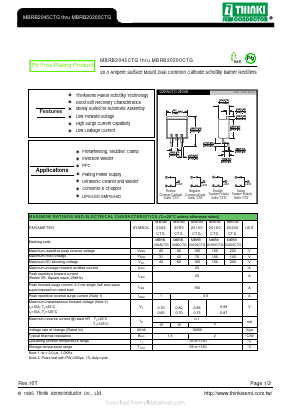 MBRB20200CTG Datasheet PDF Thinki Semiconductor Co., Ltd.