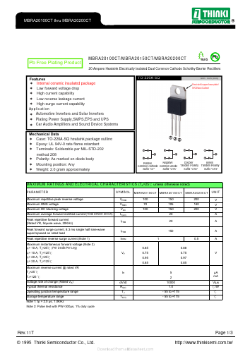 MBRA20150CT Datasheet PDF Thinki Semiconductor Co., Ltd.