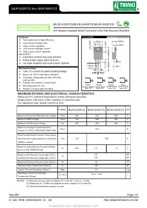 MUR1660FCS Datasheet PDF Thinki Semiconductor Co., Ltd.