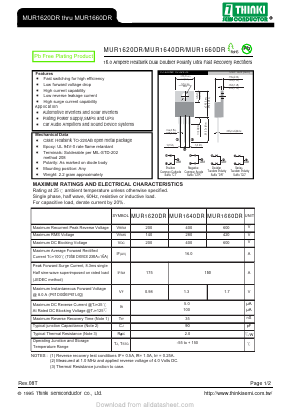 MUR1640DR Datasheet PDF Thinki Semiconductor Co., Ltd.