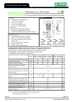 FRF10A60 Datasheet PDF Thinki Semiconductor Co., Ltd.