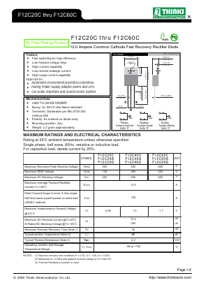 F12C60C Datasheet PDF Thinki Semiconductor Co., Ltd.
