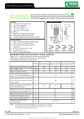 MUR1040FCA Datasheet PDF Thinki Semiconductor Co., Ltd.