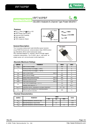 IRF740PBF Datasheet PDF Thinki Semiconductor Co., Ltd.