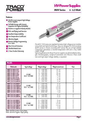 SHV12-2.0K1000P Datasheet PDF TRACO Electronic AG
