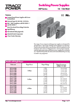 ESP18-48SN Datasheet PDF TRACO Electronic AG