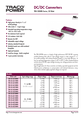 TEN20-4821WIN Datasheet PDF TRACO Electronic AG
