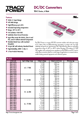 TEN5-1221 Datasheet PDF TRACO Electronic AG