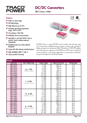 TEN5-0510 Datasheet PDF TRACO Electronic AG