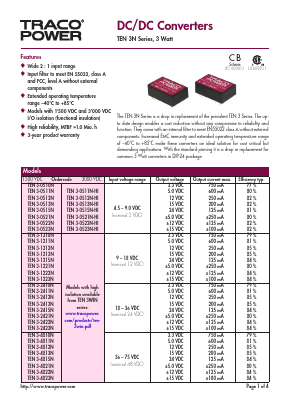 TEN3-1221N Datasheet PDF TRACO Electronic AG