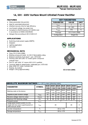 MUR160SHR5G Datasheet PDF TSC Corporation