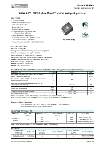 P6SMB220AHM4G Datasheet PDF TSC Corporation