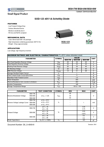 B5817WRPG Datasheet PDF TSC Corporation