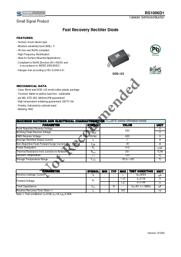 RS1006D1 Datasheet PDF TSC Corporation
