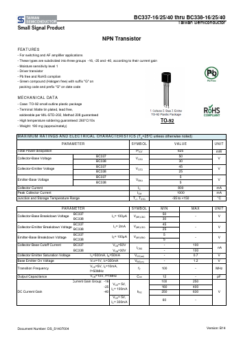 BC338-40-B0A1G Datasheet PDF TSC Corporation