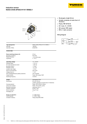 NI25U-CK40-AP6X2-H1141W Datasheet PDF Turck, Inc.