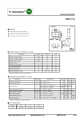 2SB1114 Datasheet PDF TY Semiconductor