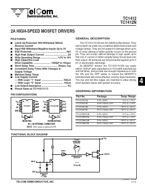TC1412CPA Datasheet PDF TelCom Semiconductor Inc => Microchip