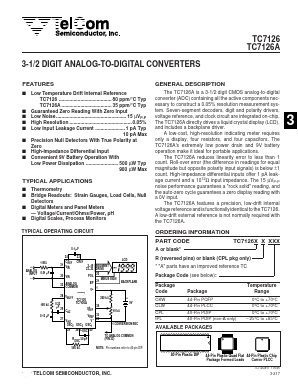 TC7126IPL Datasheet PDF TelCom Semiconductor Inc => Microchip