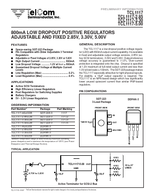 TCL1117-ADJCEB Datasheet PDF TelCom Semiconductor Inc => Microchip