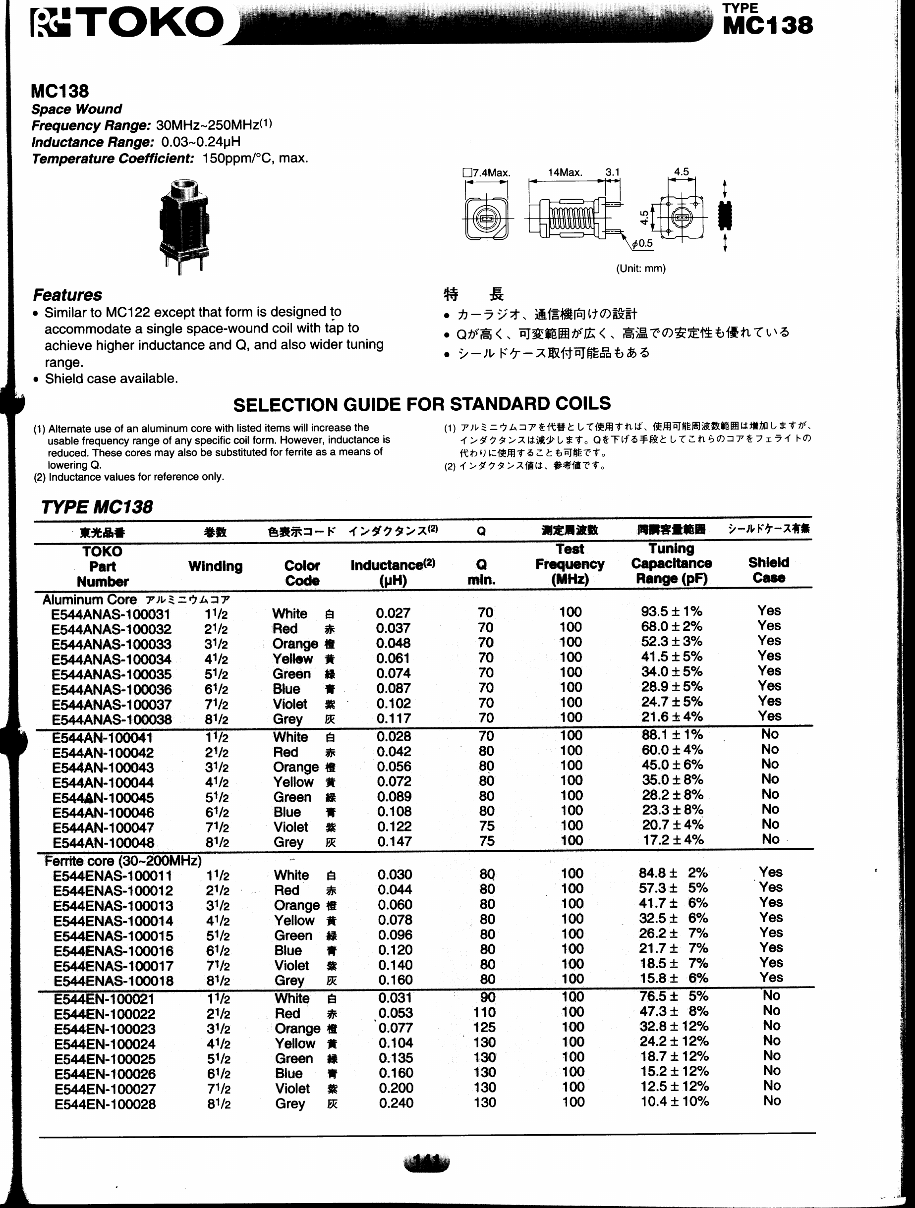 E544ANAS-100032 Datasheet PDF Toko America Inc 
