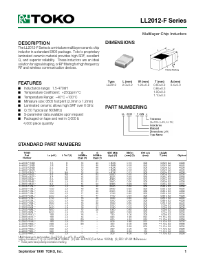 LL2012-F15NK Datasheet PDF Toko America Inc 
