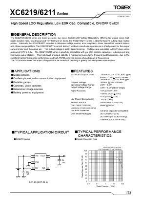 XC6219D352DR Datasheet PDF TOREX SEMICONDUCTOR