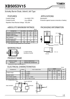 XBS053V15R Datasheet PDF TOREX SEMICONDUCTOR