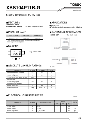 XBS104P11R-G Datasheet PDF TOREX SEMICONDUCTOR