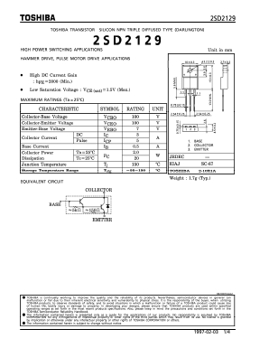 2SD2129 Datasheet PDF Toshiba