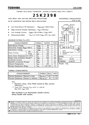 2SK2398 Datasheet PDF Toshiba