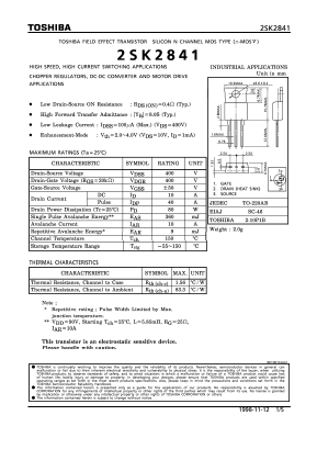 K2841 Datasheet PDF Toshiba