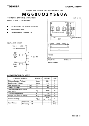 MG600Q2YS60A Datasheet PDF Toshiba