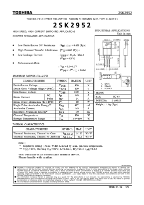 K2952 Datasheet PDF Toshiba