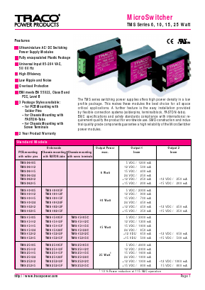 TMS06124 Datasheet PDF Traco Power