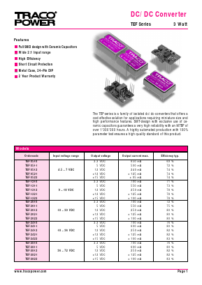 TEF1221 Datasheet PDF Traco Power