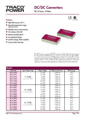 TEL15-2411 Datasheet PDF Traco Power