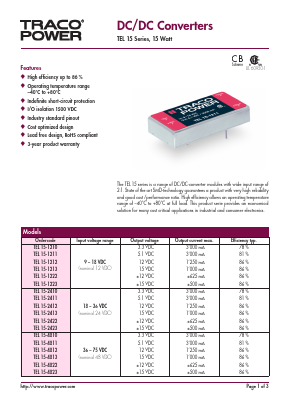TEL15-4813 Datasheet PDF Traco Power