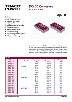 TEL15-2412 Datasheet PDF Traco Power