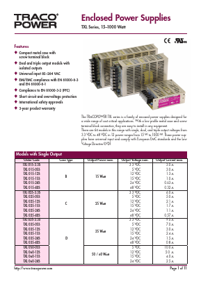 TXL060-0522TI Datasheet PDF Traco Power