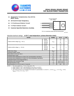 BD240 Datasheet PDF Transys Electronics Limited